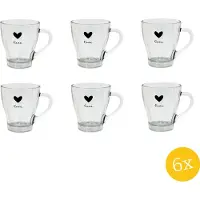 Clayre & Eef Theeglas set van 6 stuks 200 ml Glas Hart Love Theemok