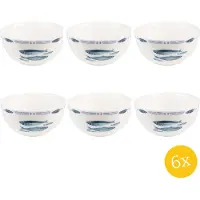 Clayre & Eef Soepkom set van 6 stuks 500 ml Wit Blauw Porselein Vissen Serveerkom