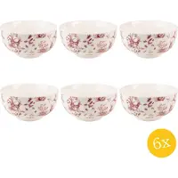 Clayre & Eef Soepkom set van 6 stuks 500 ml Beige Rood Porselein Rendieren en bomen Serveerkom