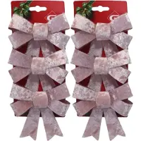 Gerimport kerstornamenten strikken - 6x st- velvet roze - 6x13 cm - glitters - kerstversiering