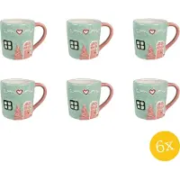 Clayre & Eef Mok 350 set van 6 stuks 350 ml Groen Keramiek Drinkbeker