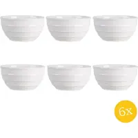 Clayre & Eef Soepkom set van 6 stuks 1000 ml Wit Keramiek Rond Strepen Serveerkom