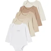 Vertbaudet Set met 5 rompertjes 5 lange mouwen BASICS baby met Amerikaanse mouwgaten van biokatoen veel wit
