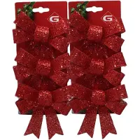 Gerimport kerstornamenten strikken - 6x st- rood - 6x13 cm - kerstboomstrikjes - kerstversiering