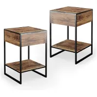 Vicco Fyrk Boxspring nachtkastje – Set van 2 Antiek hout