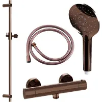 FortiFura Calvi douchekraan met glijstangset met ronde handdouche, gladde doucheslang Geborsteld koper PVD (Koper) SW970053/SW970036/SW799407/SW970047