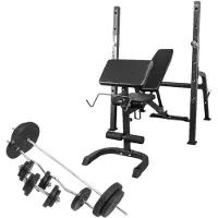 Gorilla Sports Halterbank / Squat Rack Zwart Met 100 kg Halterset Kunststof
