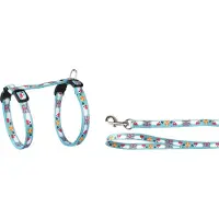 Flamingo Kittenharnas + Lijn Arwen - Kattentuigje - Blauw Print 15-25cm 10mm