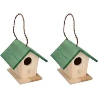 Lifetime Garden 2x Houten vogelhuisjes/nestkastjes met groen dak 17 cm - Vogelhuisjes