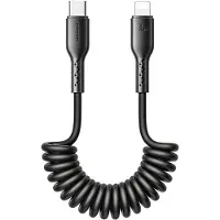 JOYROOM - USB-C naar lightning Kabel - Krulsnoer - Uitrekbare oplaadkabel - Universele oplaadkabel - 1,5 m - 30W - Zwart