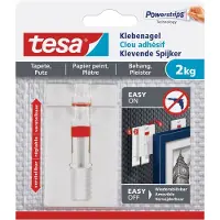 TESA klevende spijkers verstelbaar - 8x stuks - wit - voor gevoelige oppervlaktes als behang en pleisterwerk - draagkracht 2 kg