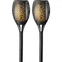 Lumineo Set van 2x stuks solar tuinfakkel/tuinlamp vlam effect ovaal op zonne-energie 61 cm - Prikspots tuinverlichting