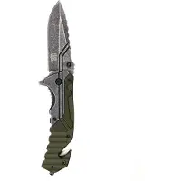 Fostex Survival mes inclusief glasbreker - stonewashed - groen - inklapbaar - 19,5 cm