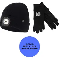 Xtreme Heatkeeper - Thermo set kids - Muts + Led lichtje / Handschoenen - 9/12 Jaar - Zwart
