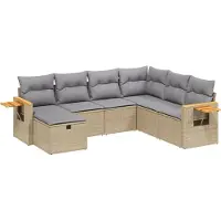 vidaXL 7-delige Loungeset met kussens poly rattan gemengd beige