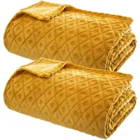 Atmosphera Plaid/bankdeken Monnet - 2x - okergeel - 180 x 230 cm - polyester fleece - ruitmotief - Plaids
