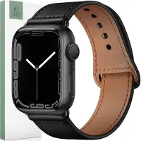 TechProtection Leren Apple Watch 46 / 45 / 44 / 42 Mm Bandje Zwart