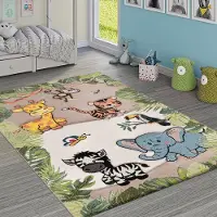 Paco Home Vloerkleed Kinderkamer Jungledieren Giraf Leeuw Aap Zebra Beige/Crème 140x200 cm