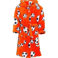 Playshoes Badjas/ochtendjas - oranje - fleece - voetbal print - voor kinderen 110/116