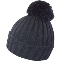 Result Grof gebreide winter muts met pompon zwart voor volwassenen -