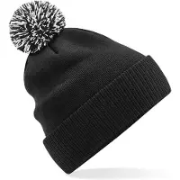 Beechfield Heren Wintermuts met gekleurde Pompon zwart 100% polyester