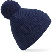 Result Gebreide warme wintermuts in het donkerblauw met pompom voor