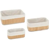 Cepewa Kast/badkamer opbergmandjes - set 3x stuks - bamboe hout met hoes - in 3 formaten - Opbergmanden