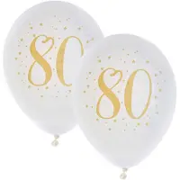 SANTEX verjaardag leeftijd ballonnen 80 jaar - 16x stuks - wit/goud - 23 cm - Feestartikelen - Ballonnen