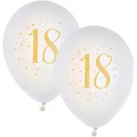 SANTEX verjaardag leeftijd ballonnen 18 jaar - 16x stuks - wit/goud - 23 cm - Feestartikelen/versieringen - Ballonnen