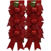 Gerimport kerstornamenten strikken - 6x st- rood - 6x24 cm - kerstboomstrikjes - kerstversiering