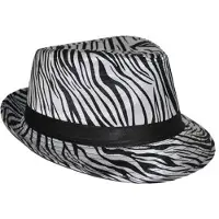 Funny fashion Carnaval verkleed Trilby hoedje met zebra print - volwassenen - Verkleedhoofddeksels