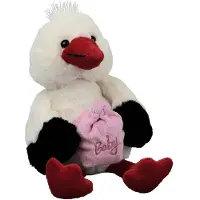 Imware Inware pluche geboorte ooievaar knuffeldier - wit - staand - 21 cm - baby girl/geboorte jongen - Vogel knuffels