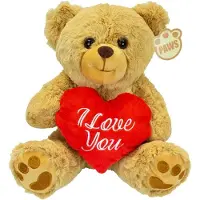 Dino Valentijn I Love You knuffel beertje - zachte pluche - rood hartje - cadeau - 20 cm - lichtbruin - Knuffelberen