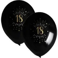 SANTEX verjaardag leeftijd ballonnen 18 jaar - 16x stuks - zwart/goud - 23 cm - Feestartikelen - Ballonnen
