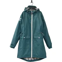 Ducksday - Regenjas Dames - Waterdicht - Met Capuchon - Reflecterend - Half Lang Model - Gevoerd - Donkergroen - Maat Medium 38/40
