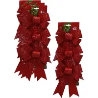 Gerimport kerstornamenten strikken - 12x st- rood - 12x24 cm - kerstboomstrikjes - kerstversiering