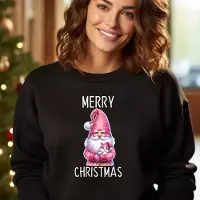 B&C Dames kersttrui- Merry Christmas Gnoom roze- Zwarte sweater- maat XXL- Foute kersttrui dames.