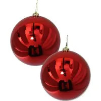 Gerimport Grote decoratie kerstballen - 2x - rood - 20 cm - kunststof - glimmend - kerstversiering