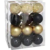 Gerimport kerstballen - 48x - 7 cm - zwart/goud - kunststof - kerstversiering