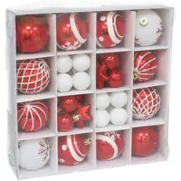 Gerimport Kerstballen en ornamenten - 42x -rood/wit - kunststof - Kerstbal