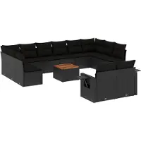 vidaXL 13-delige Loungeset met kussens poly rattan zwart