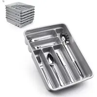 PlasticForte Bestekbak - 2x stuks - 6 vaks - zilver - 40 x 30 x 7 cm - bestekhouder - lade verdelers