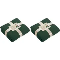 James & nicholson Fleece bankdeken/plaid - 2x - donkergroen - 130 x 170 cm - 240 grams - pluisvrij - wasbaar