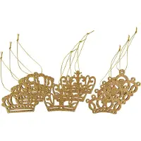 COSY&TRENDY Cosy & Trendy Kersthangers kronen - 18x st - goud - 7 cm - hout - kerstornamenten - kerstversiering