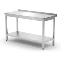 Hendi Muurwerktafel met opstaande rand en schap – 1400x600x x(H)850 mm – roestvast staal – verstelbare poten