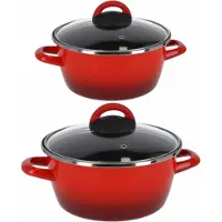 Gerimport Kookpannen set van 2x stuks rood 5 liter en 8 liter Cuenca - Rvs pannenset