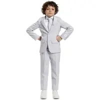 Opposuits kostuum lichtgrijs Jongens Polyester Reverskraag Effen - maat 122/128