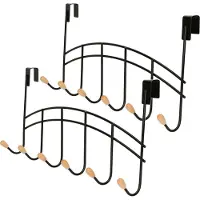 Zeller Deur kapstok - 3x - zwart - 6 haken - 41 cm - kastdeur kapstok - metaal/hout