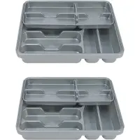 Zeller Hega Hogar bestekbak inzetbak - 2x stuks - met oplegbakje - grijs - kunststof - 39 x 31 cm - Keukenlade/besteklade inzetbakken