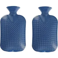 Fashy Kruik - Set van 2x stuks - blauw ruit/ribbel - 2 liter - kunststof - warmwaterkruik - heet water kruiken